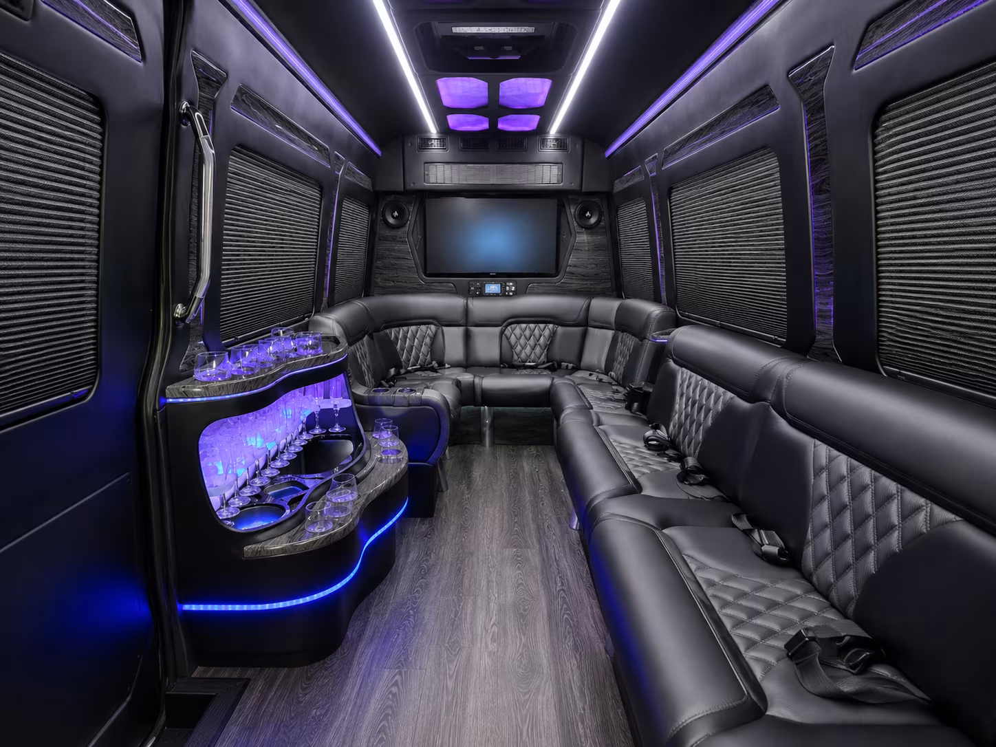 moore 30 passenger party bus inside