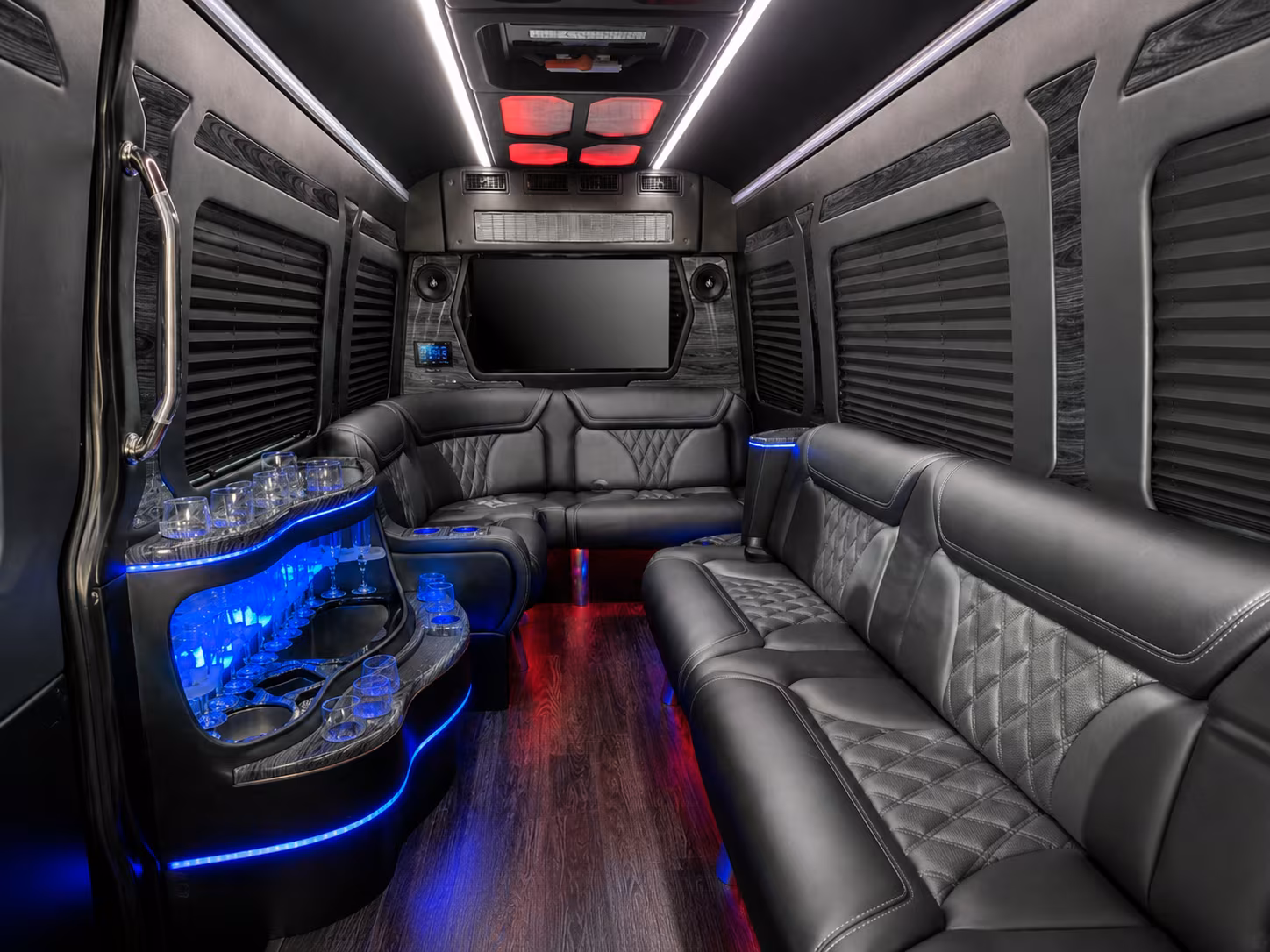 moore 30 passenger party bus interior