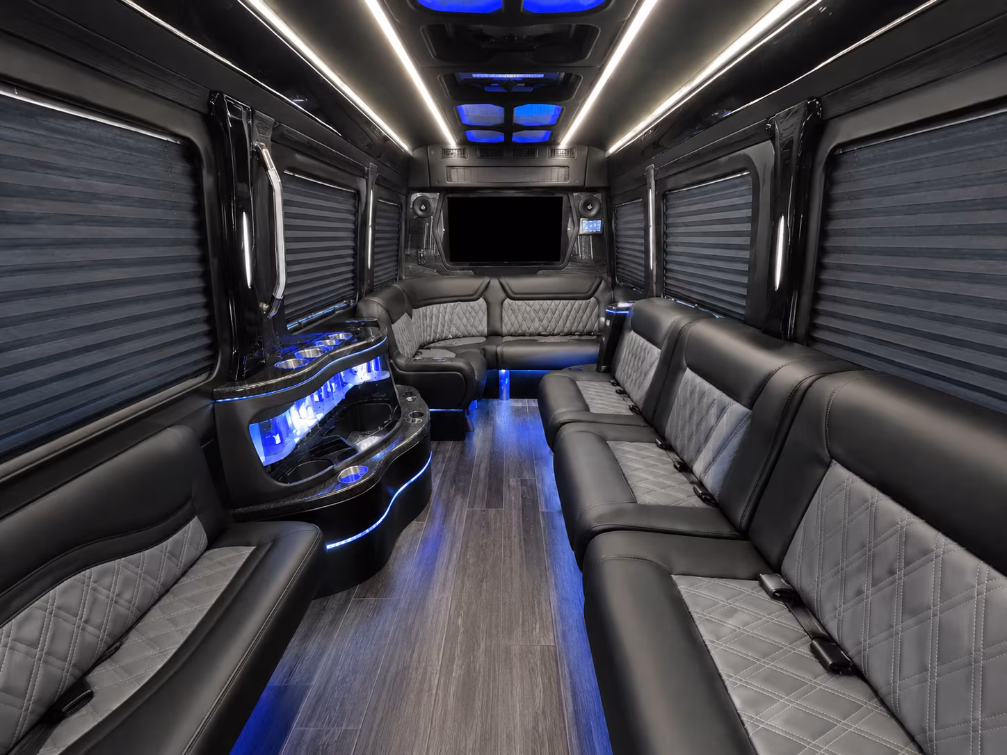 moore 40 passenger party bus inside