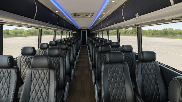 Interior of Charter Bus Company Moore's 54 Passenger Charter Bus in Moore