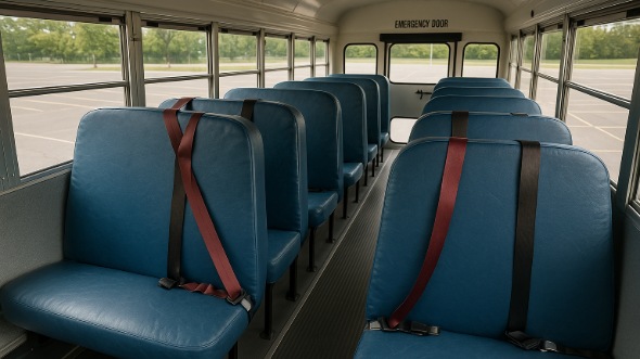 Interior of Charter Bus Company Moore's School Bus in Moore