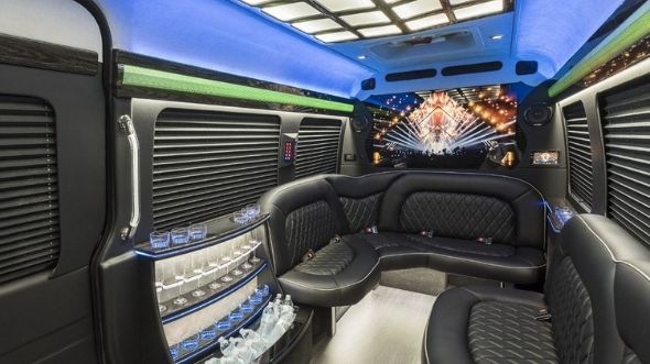 Interior of Charter Bus Company Moore's Sprinter Limo in Moore
