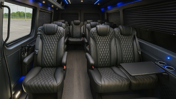 Interior of Charter Bus Company Moore's Sprinter Van Rental With Driver in Moore